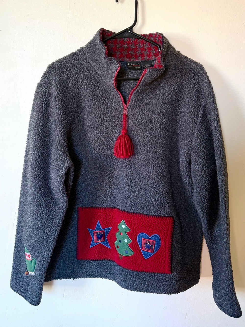 Cozy Sherpa Fleece 1/4-Zip Holiday Pullover Sz L